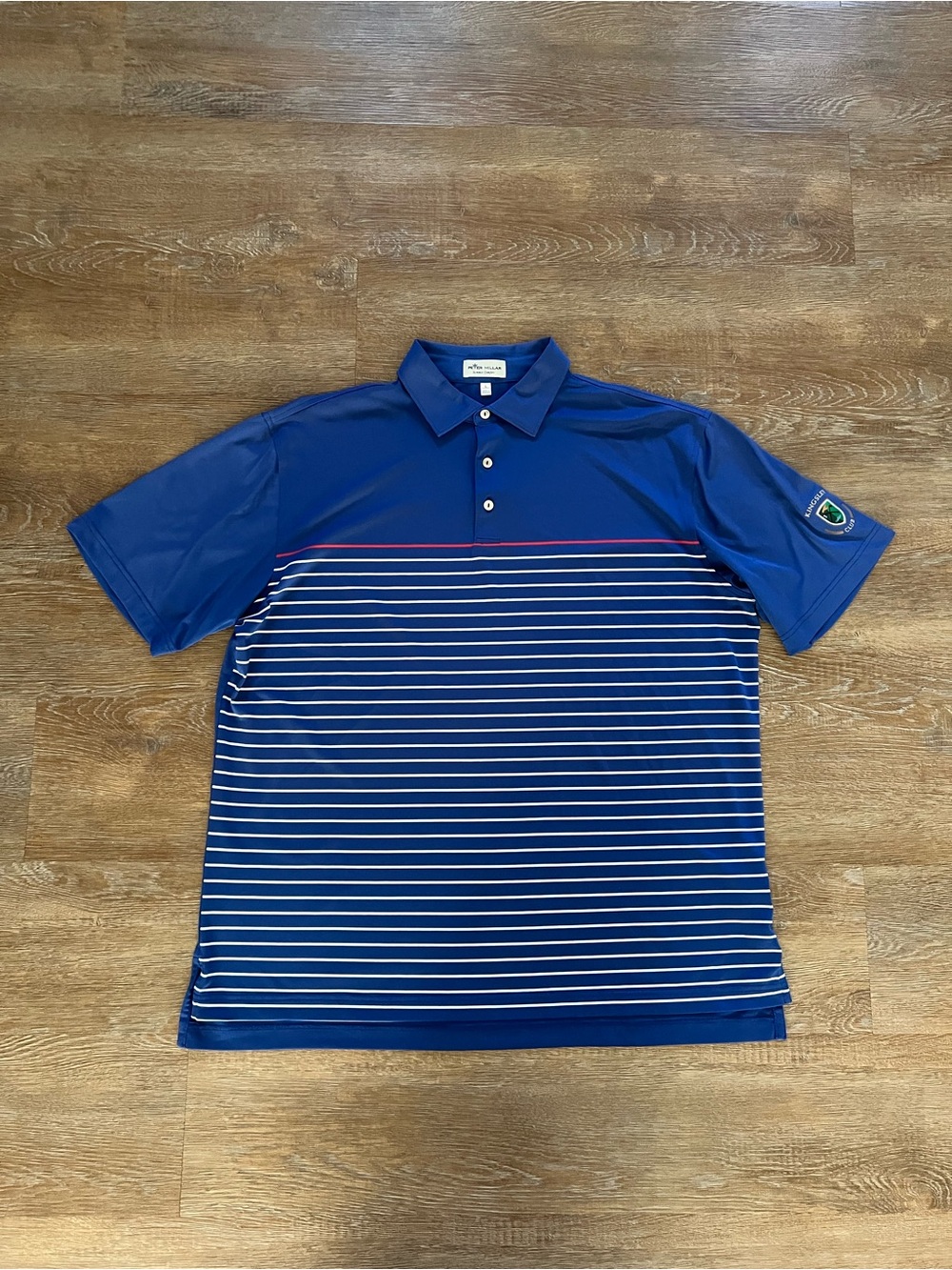 Peter Millar Summer Comfort Polo | Blue Striped Golf Shirt | Large